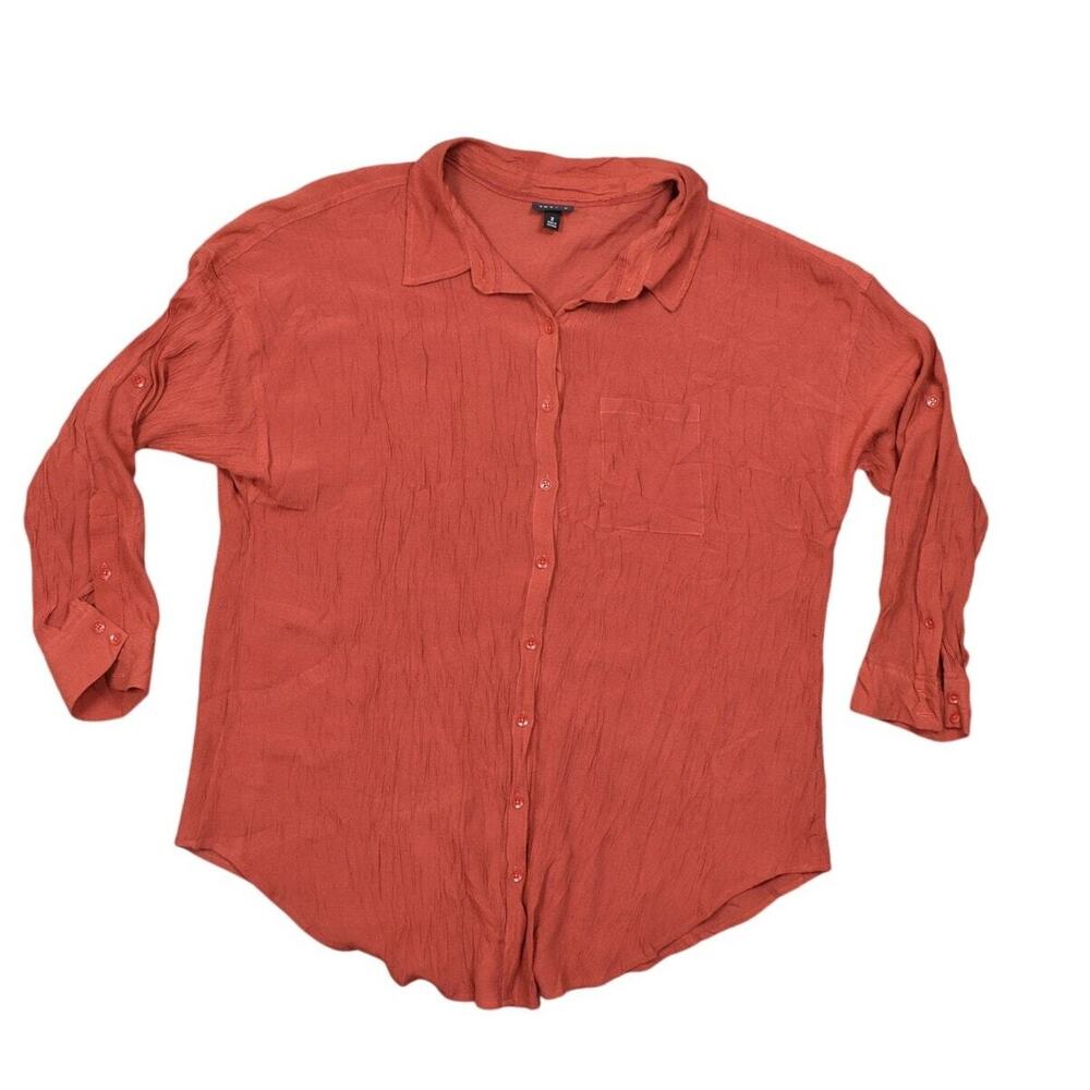 Torrid Size 2 Plus Orange Rayon Button-Up Top Preowned Light Long Sleeve